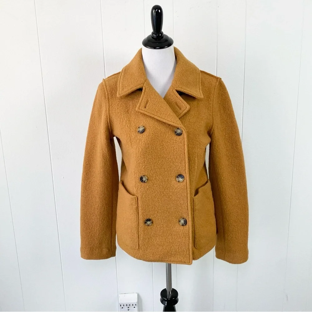 J Crew Womens Italian Boiled Wool Double Breasted Peacoat Jacket Yellow Size 4 - Picture 1 of 13